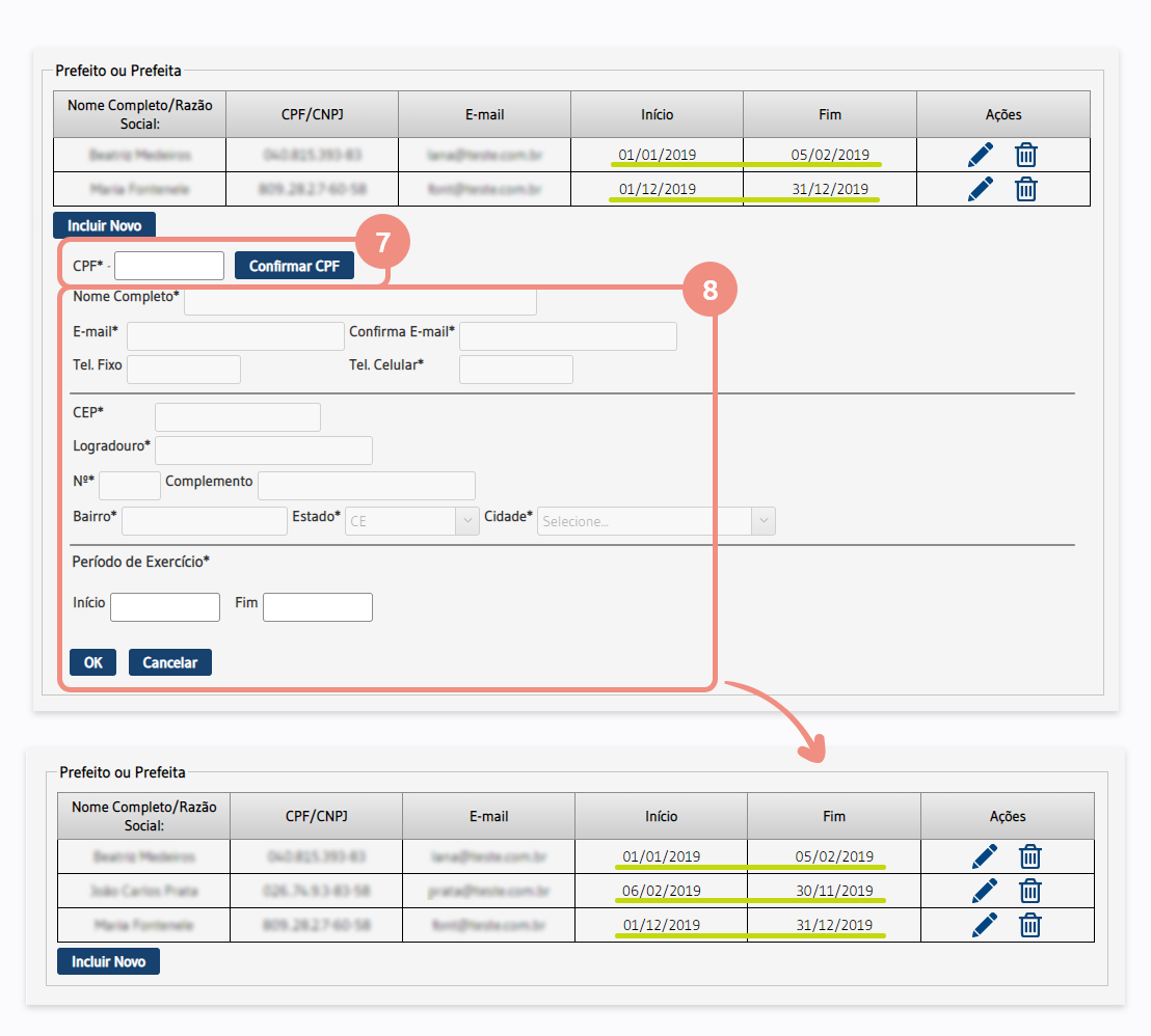 Cadastro da PCG - Etapa 2 - Dados da Gestão - Cadastro de prefeito ou prefeita